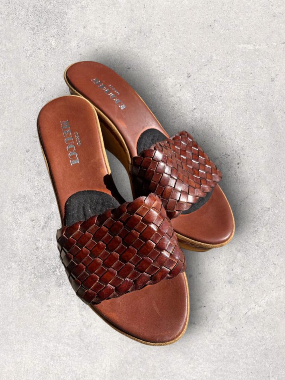 Sesto Meucci Woven Leather Wedge Slide Sandals